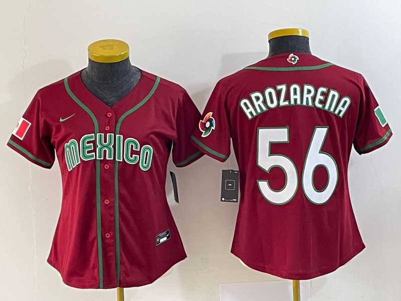 Womens Mexico Baseball #56 Randy Arozarena 2023 Red World Classic Stitched Jersey 1->2023 world baseball classic->MLB Jersey